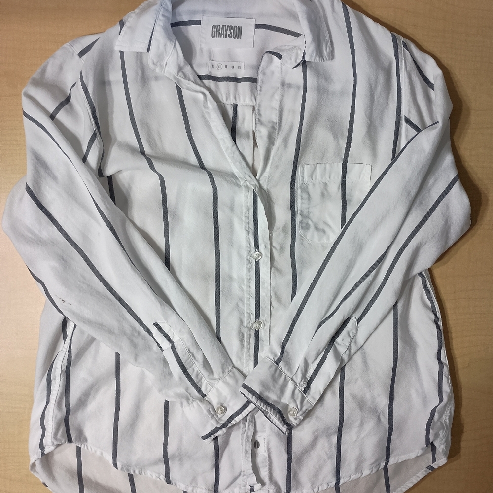Grayson Grey and White Striped The Hero Button Down Shirt Size 02 Small